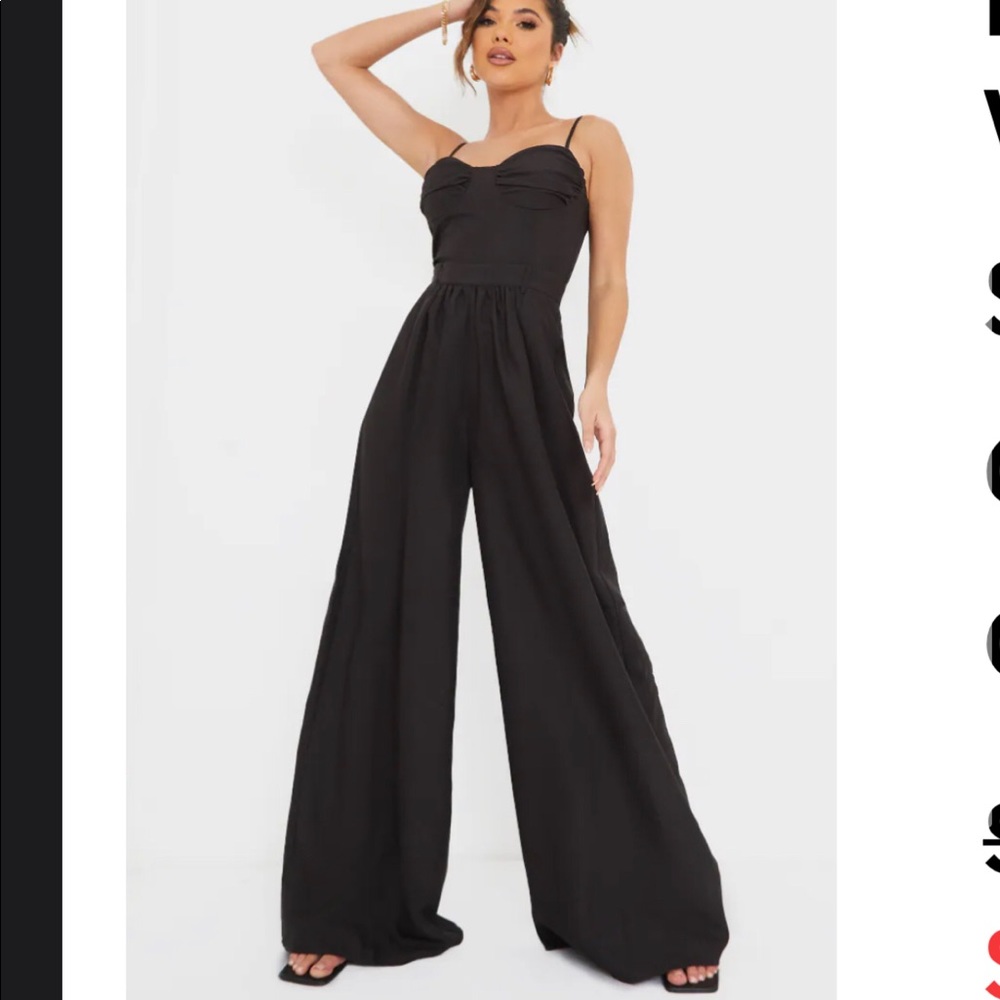 NWT Black Ruched Cup Strappy Wide Leg Jumpsuit